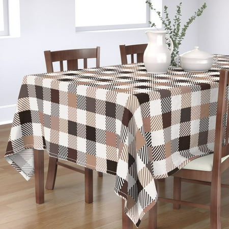 

Cotton Sateen Tablecloth 70 x 120 - Dark Academia Aesthetic Checks Large Brown Autumn Beige Print Custom Table Linens by Spoonflower