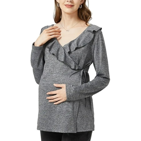 

Jxzom Women Maternity Nursing Tops Ruffle V Neck Solid Color Breastfeeding Long Sleeve Wrap Shirts for Pregnancy Clothes