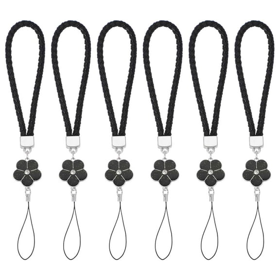 Uxcell Phone Lanyard Wrist Straps, Creative Braided Flower Phone Charm Straps Wrist Lanyard for Phone Case Camera Keychain Hand Black