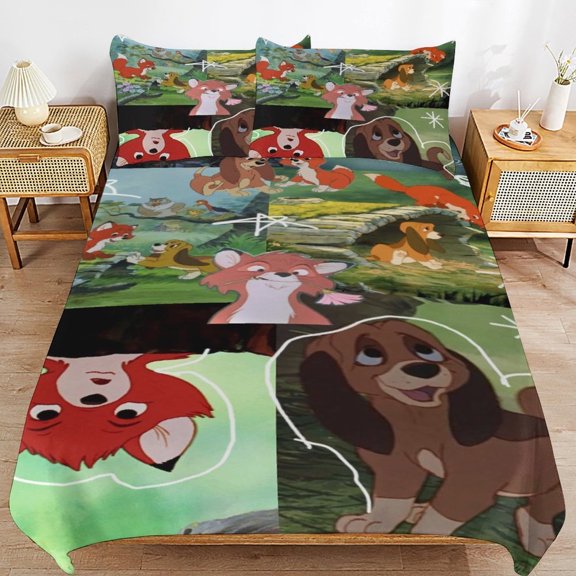 The Fox And The Hound Duvet Cover Set 3 Pieces Soft Comfy Comforter Cover with 2 Pillow Shams, Breathable Bedding Set 1 Quilt Cover (86"x70") and 2 Pillowcases (20"x30")