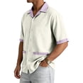thumbnail image 4 of Uwinwear Mens Fashion Color Blocked Shirts Cuban Collar Tees Hawaiian Shirts Short Sleeve Button Down Shirts Casual Summer Beach Tops With 2 Pockets,Light Purple,M, 4 of 8