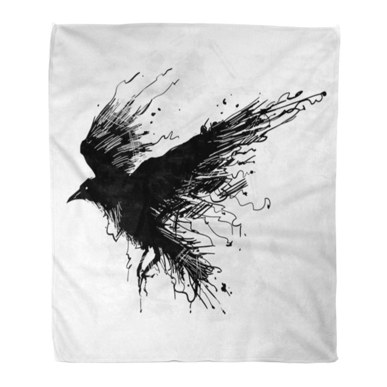 ASHLEIGH Throw Blanket 58x80 Inches Tattoo Detailed Crows in Ink on Wings  Raven Shades of Gray Warm Flannel Soft Blanket for Couch Sofa Bed 