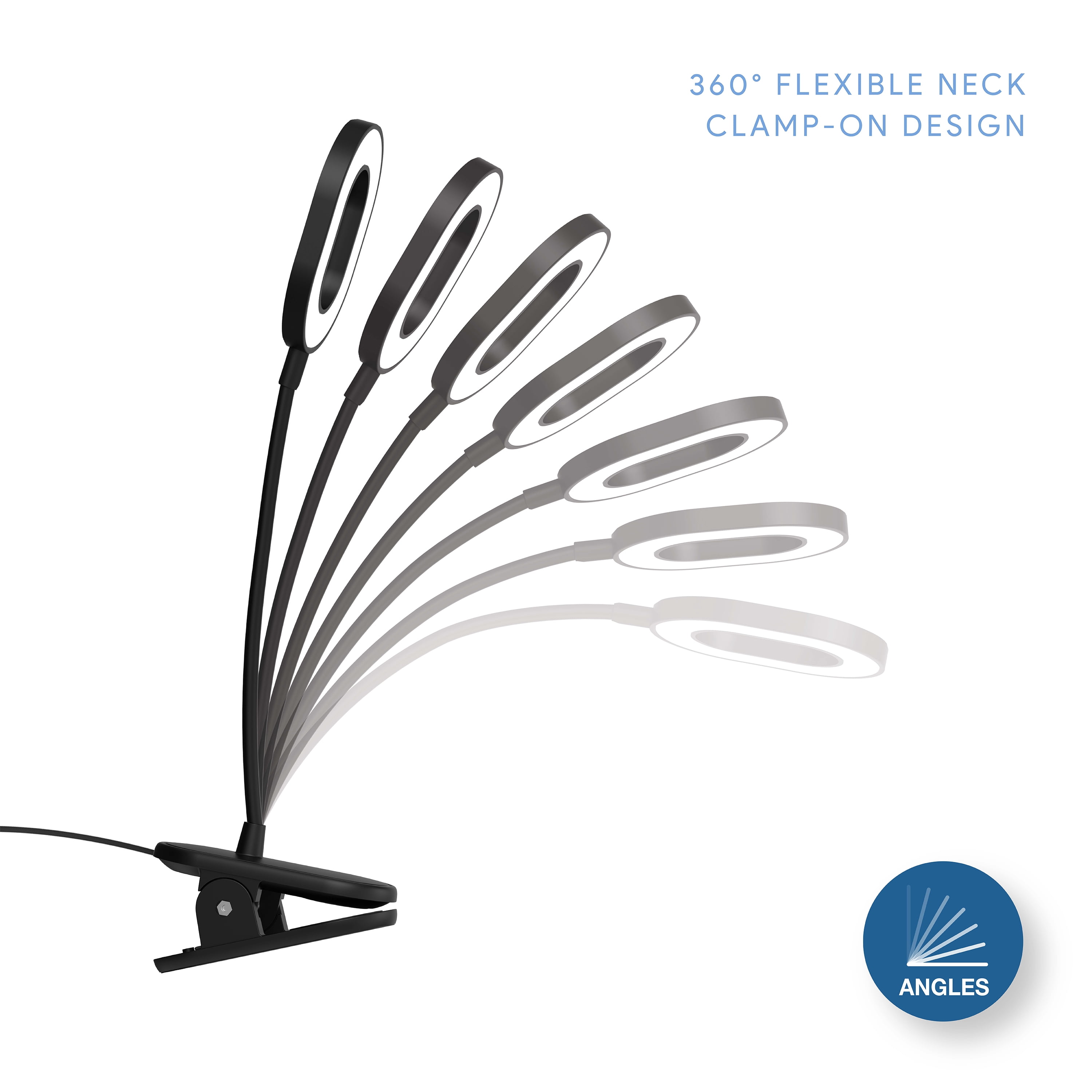 Atmospheres Task Lamp, USB Rechargeable Clamp-on LED Desk Light, Glossy Black