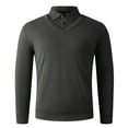 thumbnail image 3 of BiZtdJrK Mens Long Sleeve Polos Shirts with Collar 2 in 1 Tops Solid Color Business Casual Tops, Gray, M, 3 of 7