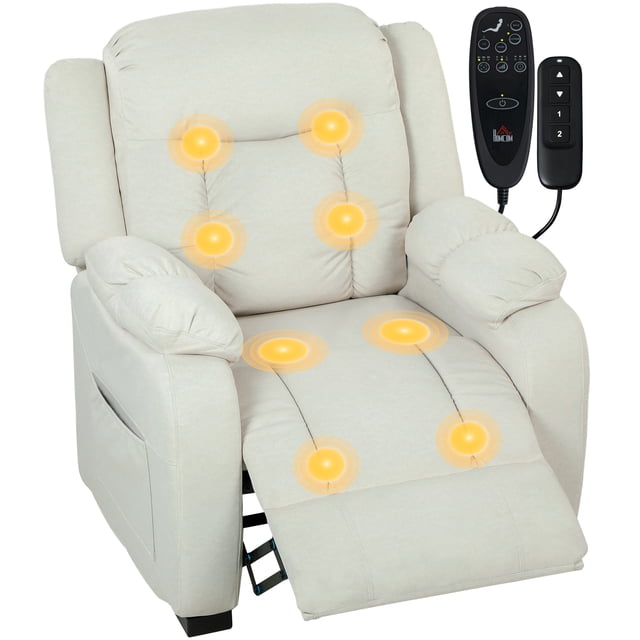 HOMCOM Massage Recliner Chair with Quiet Motor Pet-Friendly Fabric Cream