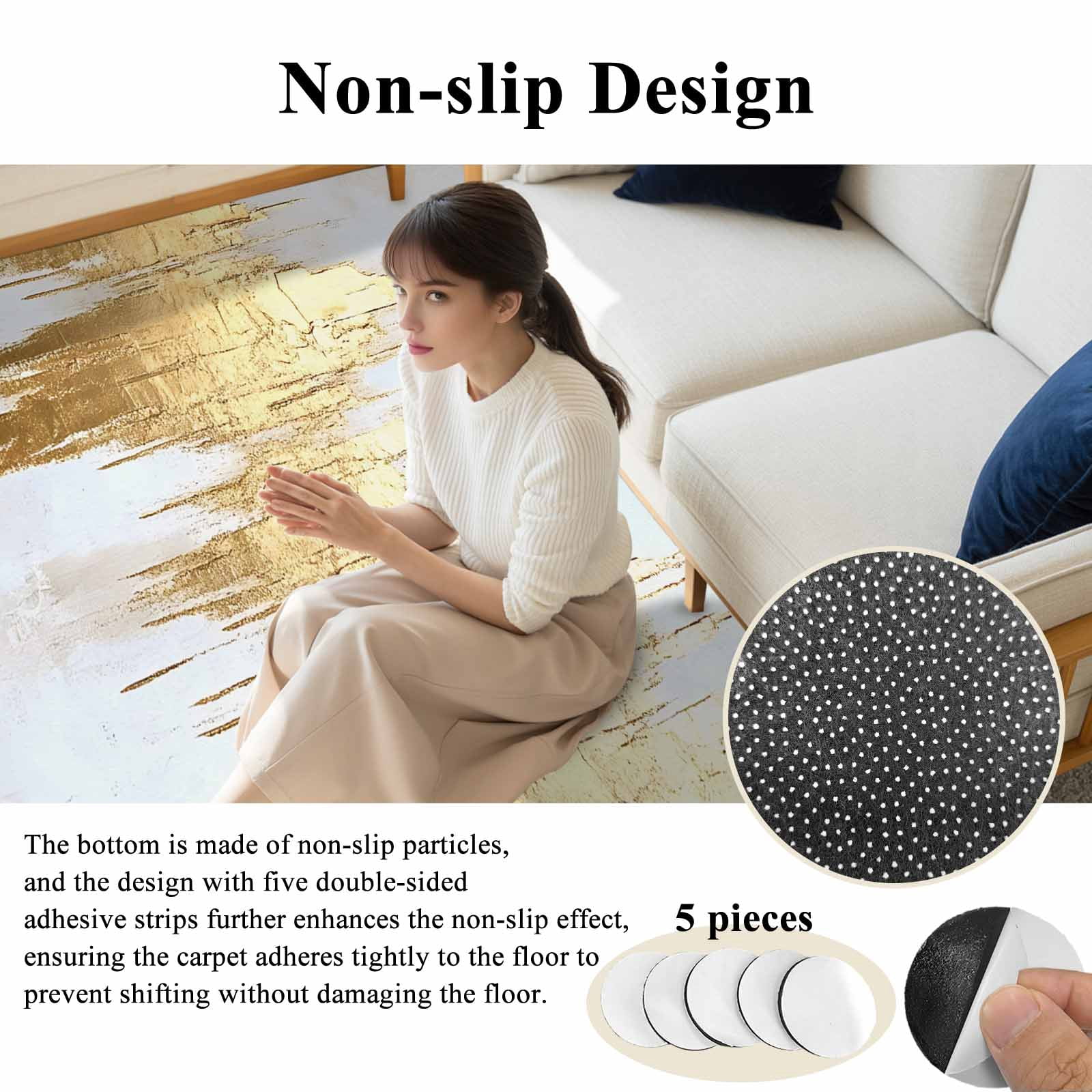 Entrance Runner Rug 2'x3', Abstract Gold Non-slip Doormat for Indoor Outdoor Entrance, Modern Minimalist Art White Gray Ripple Throw Floor Mat for Front Door/Living Room/Bedroom/Bathroom/Kitchen