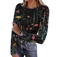 thumbnail image 2 of Uoodti Long Sleeve Shirts for Women Slim Fitted Stretchy Crewneck Knit Sweaters Women's Heart Print Ribbed Tops Fall Gift Casual, 2 of 7