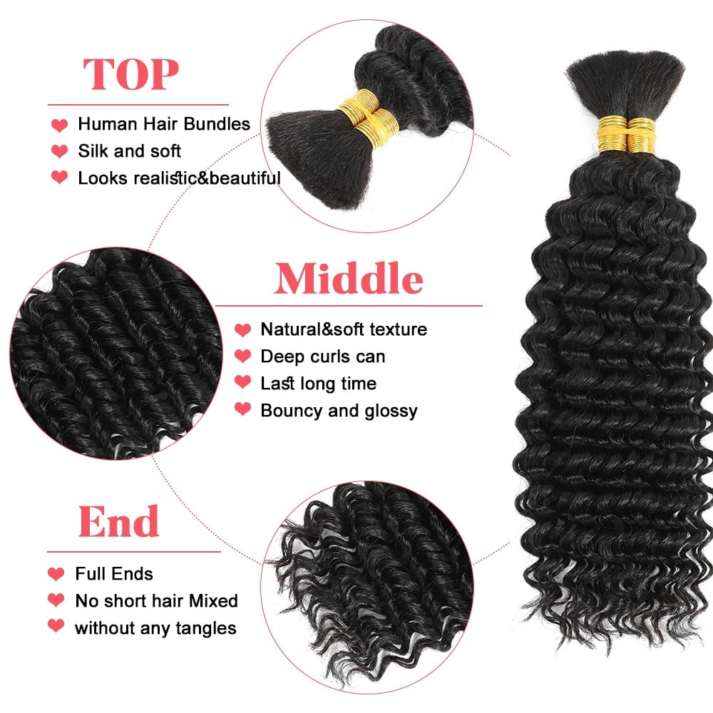 Human Braiding Hair 100g No Weft Deep Wave Bulk Human Hair Bundles for Boho Braids