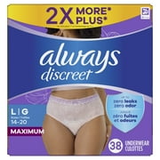 (2 pack) Always Discreet Adult Incontinence Underwear for Women and Postpartum Underwear, L, Up to 100% Bladder Leak Protection, 38 Count