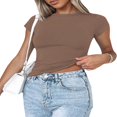 thumbnail image 3 of MesaSe T-Shirt Court Basique à Manches Courtes pour Femmes Ajusté Noir G, 3 of 6