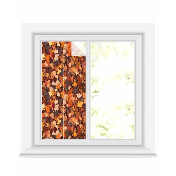 Window Privacy Film Maple Leaf Autumn Stained Glass Window Film Decorative Sun Block Window Cover Farmhouse Fall Botanical Leaves Window Clings Static Adhesive Sticker for Bathroom 19.6"x39.3"
