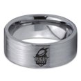 thumbnail image 2 of Tungsten Rugby Crest Band Ring 8mm Men Women Comfort Fit Gray Flat Cut Brushed Polished, 2 of 4