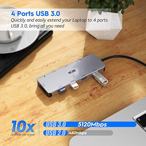 RJ-45 Ethernet, ICZI 10 in 1 USB Type C to HDMI VGA Converter Dongle USB C HUB