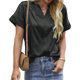 thumbnail image 1 of Top de satén de manga corta con cuello en V para mujer, blusa corta transpirable de Color puro para primavera y verano, 1 of 6