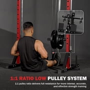 Mikolo Compact 7-IN-1 Smith Machine With Cable Crossover System, 1000LBS Multi-Functional Squat Rack, Workout Station with Weight Bar, Bend Peg and 18 pcs aluminum pulleys