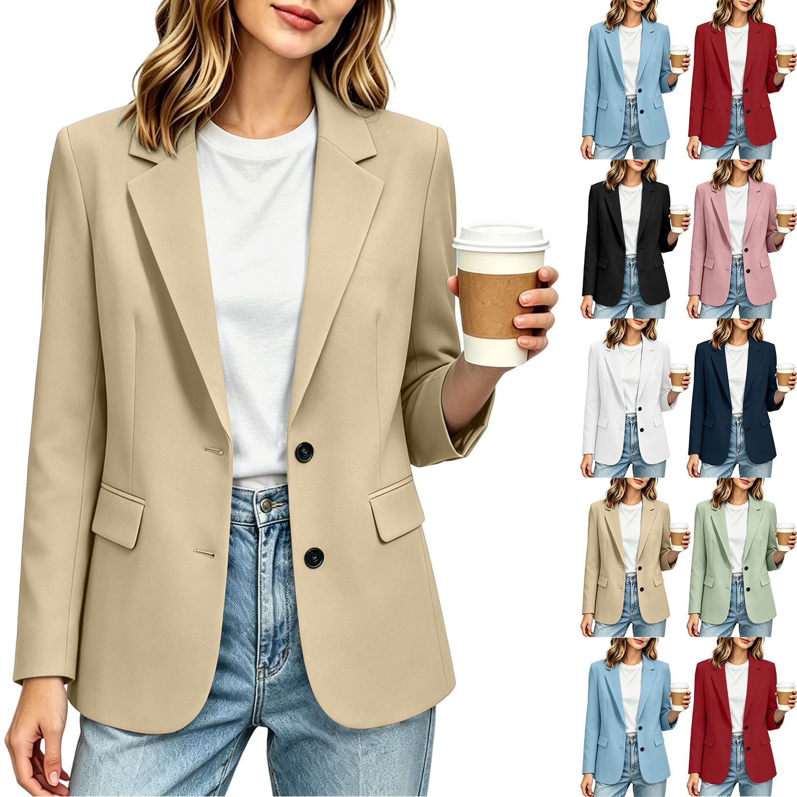 Wiyuqeen Women s Blazer Business Casual Lightweight Suit Solid Long Sleeve Slim Fit Work Office Suit Jacket with Pockets Padded Shoulder