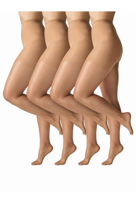 Women's Control Top Pantyhose, 20 Denier Sheer, 4-Pack, Sizes S-3XL