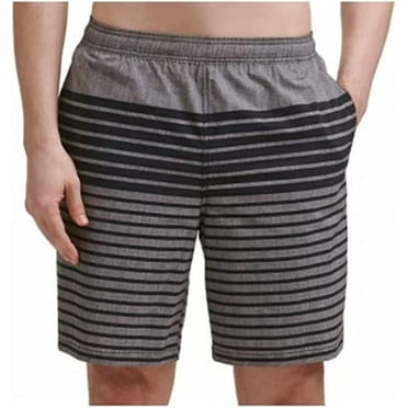 Kirkland Signature Men's Swim Shorts (Black/Grey Stripe, Medium)