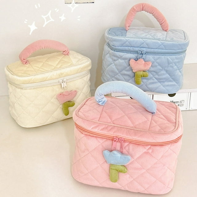 Neceser Colgante, Neceser Grande de Maquillaje, Organizador de Viaje para Cosméticos, Estuche de Terciopelo para Guardar Pintalabios, 25 X 15 X 16 Cm, Color Beige, Rosa y Azul. Neceser de Malla.