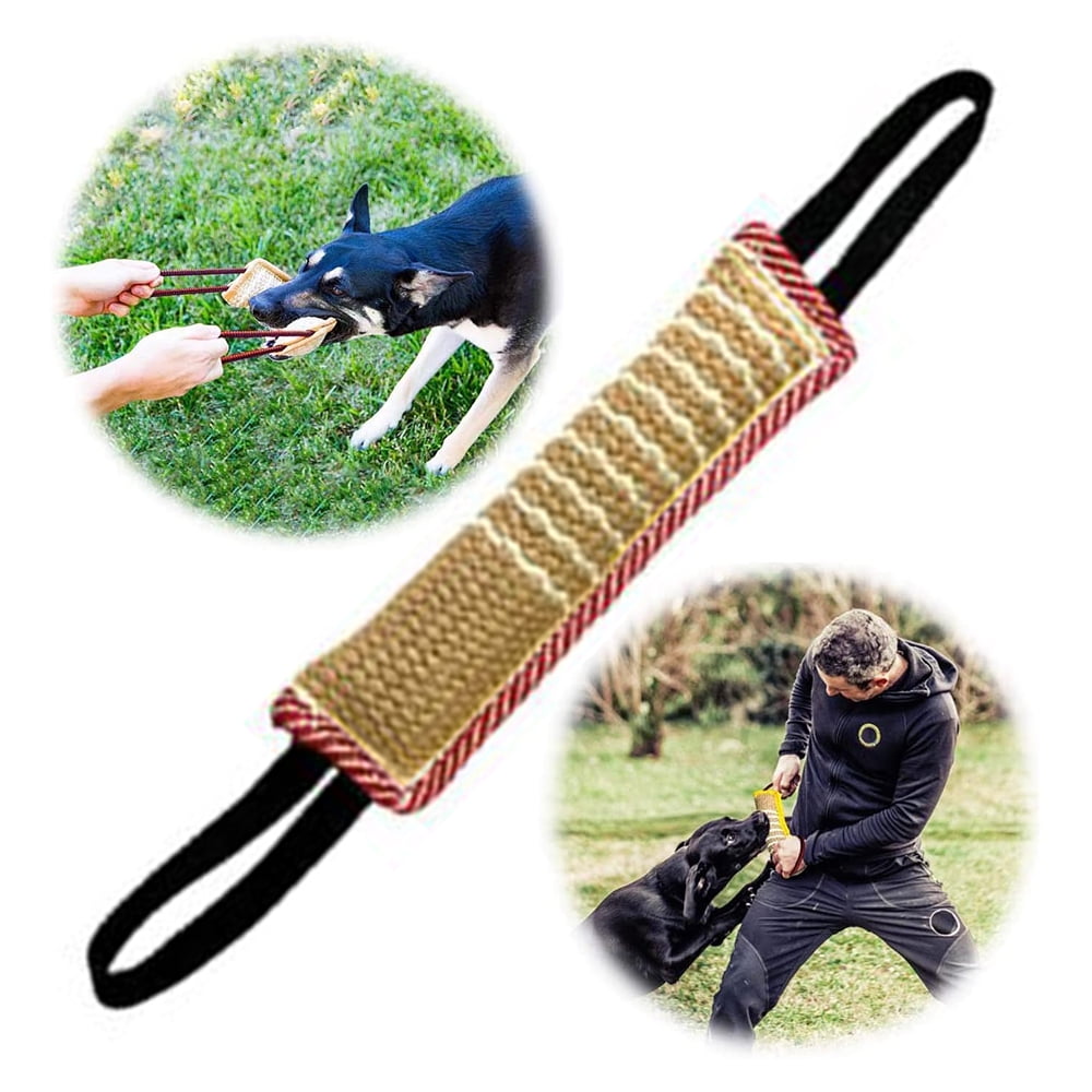 Jute Dog Bite Tug Toy with 2 Handle Durable Training Chewing Play Toys for K9