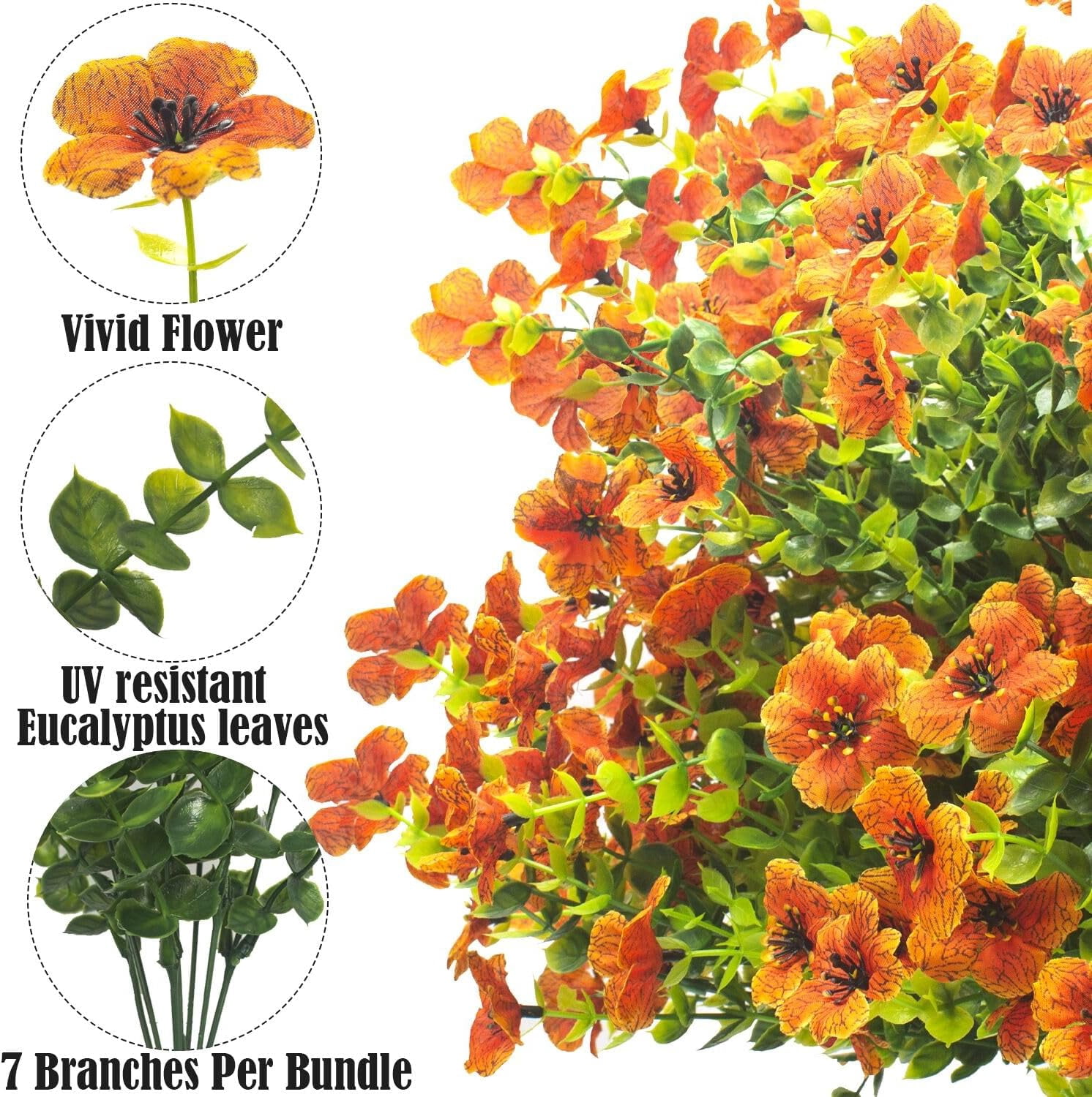 ZOELNIC Artificial Flowers Outdoor 6 Bunldes UV Resistant Fake Flowers No Fade Faux Plastic Plants for Garden Porch Window Box Decorating (Orange)