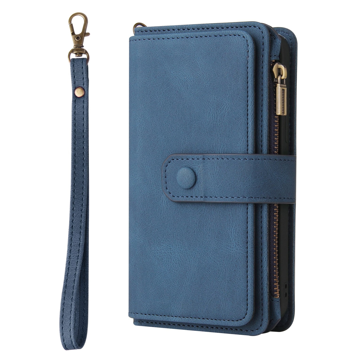 Phone Case for Samsung Galaxy S23, Galaxy S23 Wallet Case, Luxury Folio Flip Leather Cover[Zipper Pocket] [Wrist Strap][Kickstand] for Samsung Galaxy S23 6.1 inch, Blue