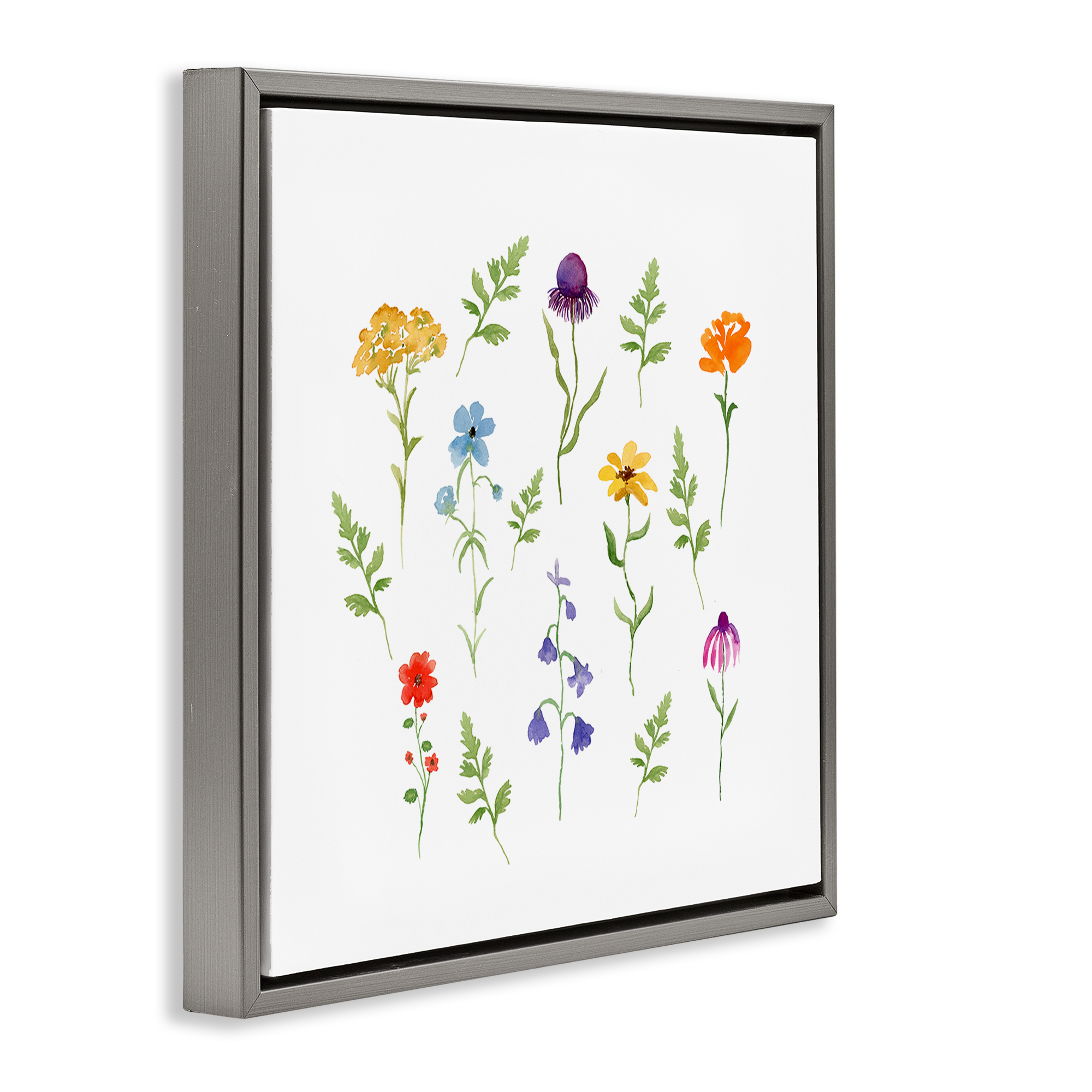 Stupell Industries Various Cottage Herbs Plants & Flowers Painting Gray Floater Framed Canvas Art Print Wall Art, 25 x 25