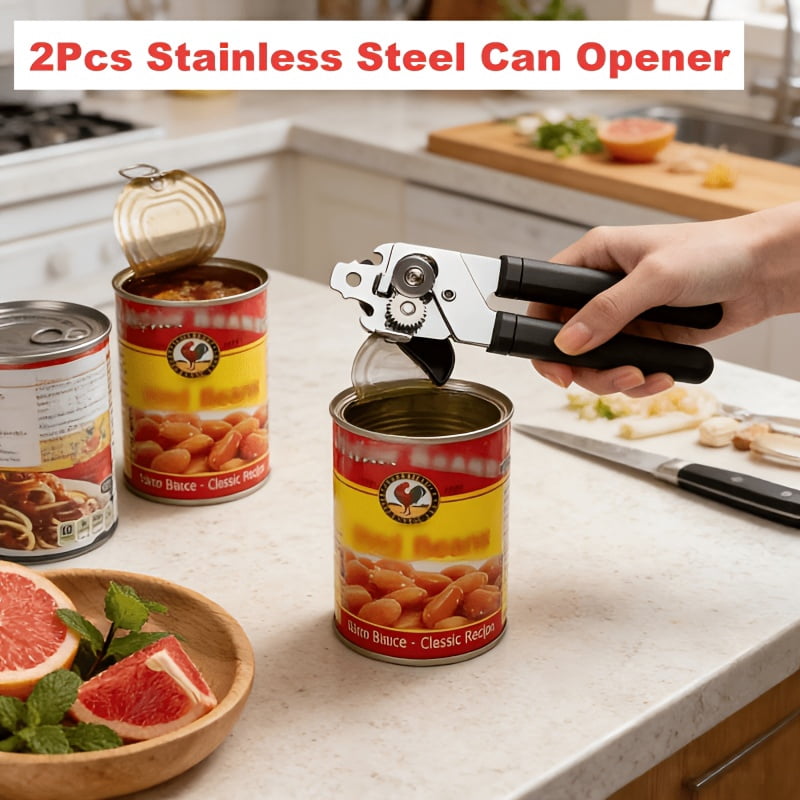 2pcs Stainless Steel Can Opener, 3-in-1 Multi-Function Manual Can Opener, Home Kitchen Can Opener, Safe Labor-Saving Multi-Purpose Bottle Opener