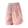 thumbnail image 5 of Women's High Waisted Nylon Dry Shorts with Side Pockets, Elastic Drawstring Waist, Tummy Control Workout Shorts for Women, Quick Dry for Running, Gym, Hiking & Casual | TruHer,Pink XL, 5 of 7