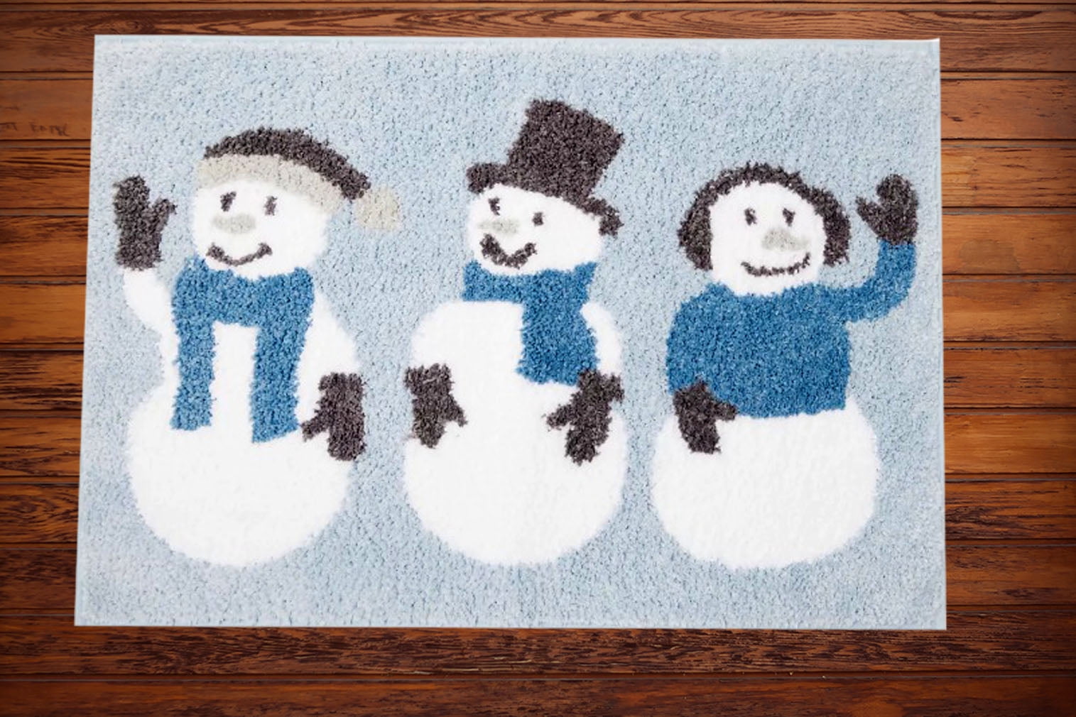 Winter Wonder Lane Bathroom Rug, Plush Blue and White Snowman, 20 x 30 inches