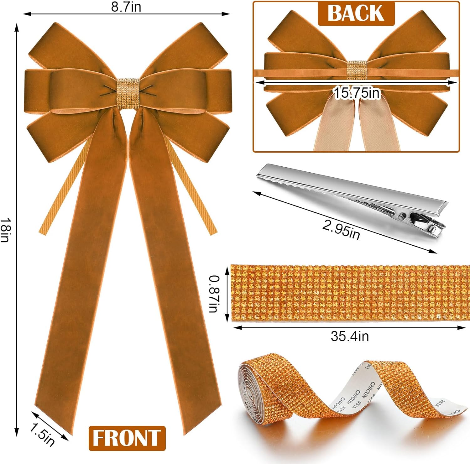 Dalrosia 6PCS Velvet Bows for Christmas Tree Large Velvet Christmas Wreath Bows with Clip Rhinestone Ribbon,Xmas Tree Topper Ornament for Home Indoor Outdoor Decoration