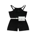 thumbnail image 1 of Toddler Baby Girls Summer Romper Solid Color Ribbed Sleeveless Sling Shorts Jumpsuit with Belt Bag Black 18-24 Months, 1 of 7