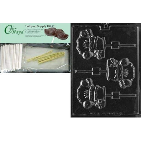 

Cybrtrayd 45StK25G-K096 Personalize B-Day Cake Lolly Kids Chocolate Candy Mold with Lollipop Supply Bundle Includes 25 Lollipop Sticks 25 Cello Bags 25 Gold Twist Ties and Instructions