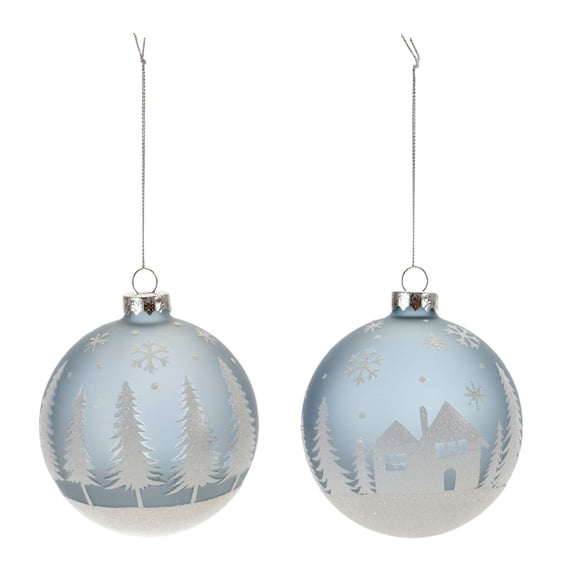 Frosted Forest and Village Ball Ornament Set of 6