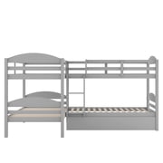 Bed Frame Twin L-Shaped Bunk bed with Trundle-Gray{OLD SKU:LP000024AAE}