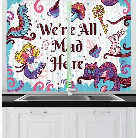 Alice In Wonderland Curtains 2 Panels Set We Are All Mad