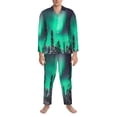 thumbnail image 3 of Susaid Northern Lights 2 Print Men's Long Sleeve Pajama Set, Two-Piece Button-Down Loungewear PJs Set, Comfortable Sleepwear for Relaxation-Large, 3 of 7