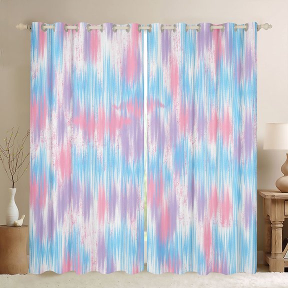 Homewish Pink Blue Gradient Kitchen Curtains,Modern Abstract Art Black Out Curtains Pack of 2 (42x63 Each)