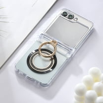 Designed for Samsung Galaxy Z Flip 5 Case with Hinge Protection [Compatible with MagSafe], Luxury Ultra Slim Clear Protective Case with Ring Grips for Samsung Galaxy Flip 5 - Black