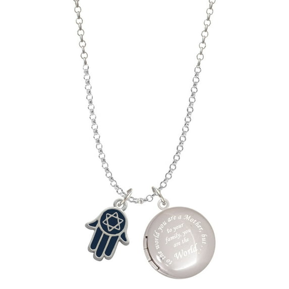 Delight Jewelry Silvertone Blue Hamsa Hand with Star of David To the World You are a Mother Locket Necklace