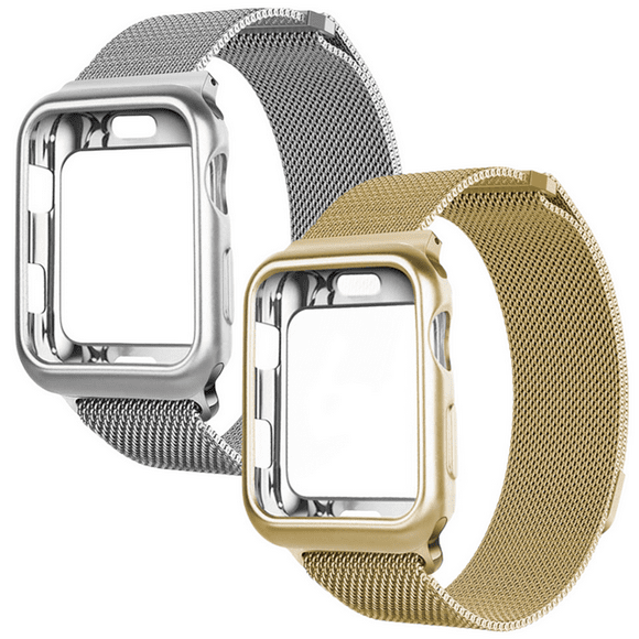 Kit de 2 Correas metálicas para apple watch de 45mm + Protector lateral de pantalla. Mamá Pulpo Milanese case lateral