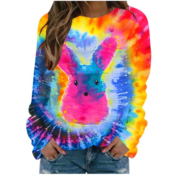 Fashion Women Easter Printed Round Neck Long Sleeve T-Shirt Printing Sweatshirt Blouse Tops