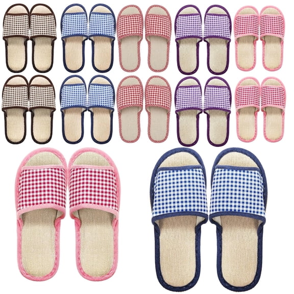 10 Pairs Washable House Slippers for Guests, Disposable Indoor Slipper with Thick Sole, Non Slip Open Toe Slipper, Spa Slipper Bulk for Home, Hotel, Bedroom, Travel, Unisex Universal Size