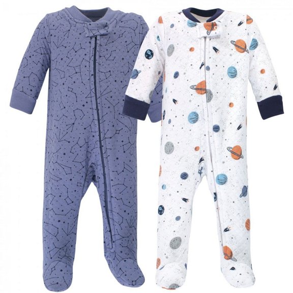 Hudson Baby Infant Boy Premium Quilted Zipper Sleep and Play 2pk, Space, 6-9 Months