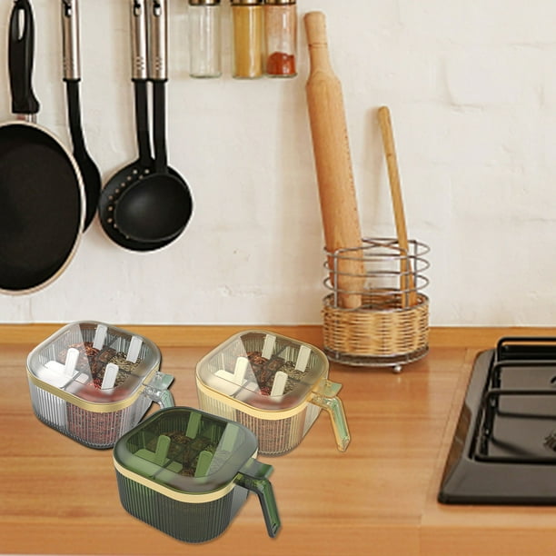 Caja organizadora de condimentos con 4 compartimentos, tapa, cucharas individuales, portátil, plegable, con estructura metálica. Ideal para la cocina. Gran capacidad y fácil acceso. Para el