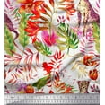 thumbnail image 1 of Soimoi White Cotton Duck Fabric Leaves,Floral & Leopard Jungle Print Sewing Fabric BTY 56 Inch Wide, 1 of 1