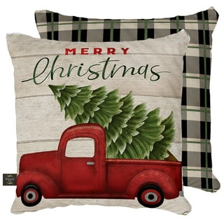 Dearfoams Merry Christmas Truck Pillow, 20'' x 20'', Dog and Tree