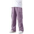 thumbnail image 2 of DJDLJWCJ Teen Boys School Uniform Pants Straight Fit Wide Leg Cargo Pants Elastic Waist Comforty Lightweight Pants Purple Size 7, 2 of 6