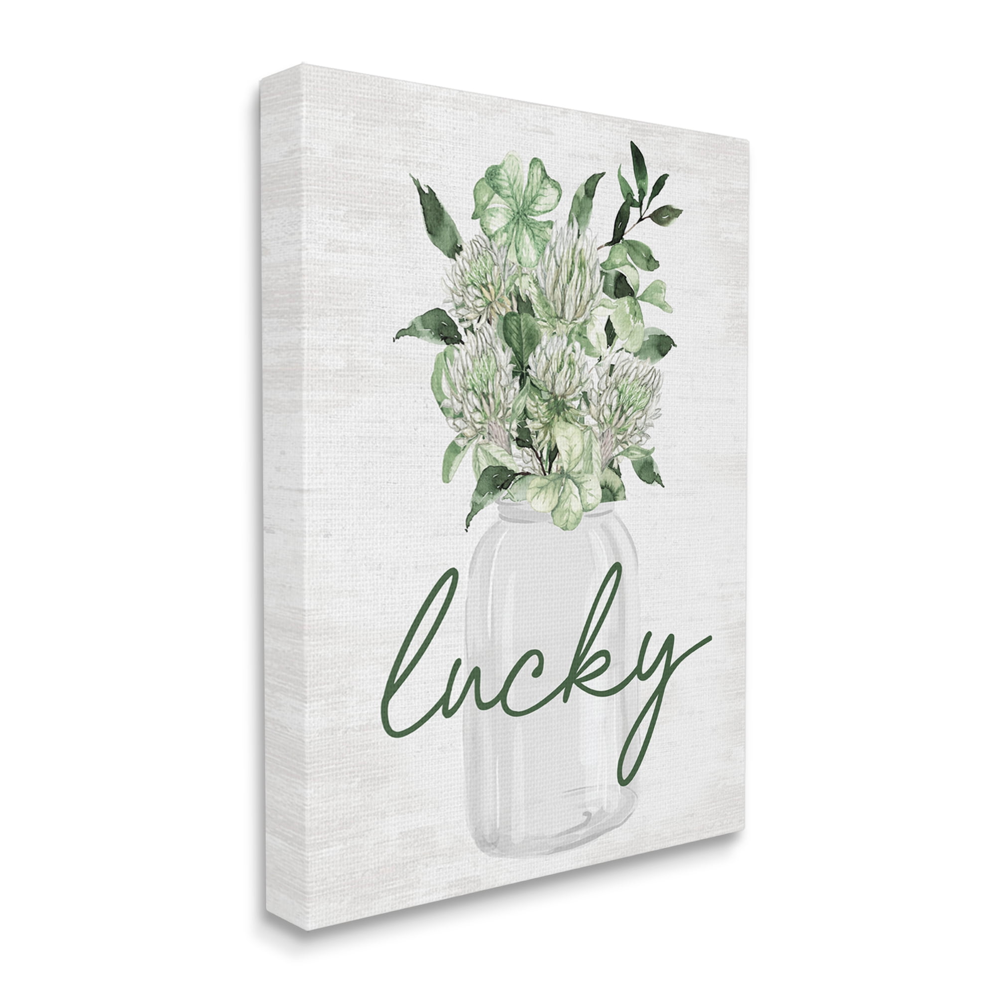 Stupell Industries Lucky Clover Herb Bouquet Botanical & Floral Painting Gallery Wrapped Canvas Art Print Wall Art, 24 x 30