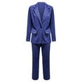 thumbnail image 3 of Rigardu Women's Two Piece Lapels Suit Set Office Business Long Sleeve Button Formal Jacket + Pant Suit Slim LooseTrouser Jacket Suit Navy Blue+L, 3 of 8